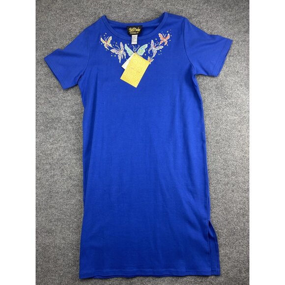 Bob Mackie Dresses & Skirts - Bob Mackie Wearable Art Dress Womens L Blue T-Shirt Embroidered Butterflies